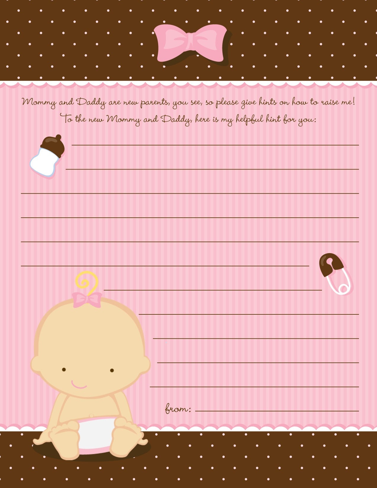 Baby Girl Caucasian - Baby Shower Notes of Advice