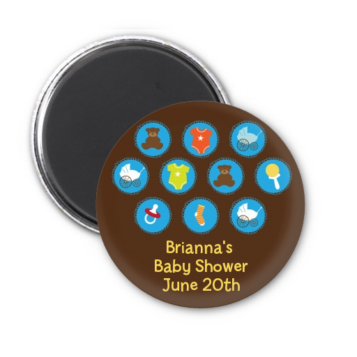Baby Icons Blue - Personalized Baby Shower Magnet Favors