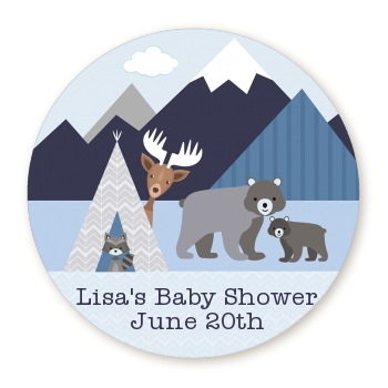 Baby Mountain Trail - Round Personalized Baby Shower Sticker Labels