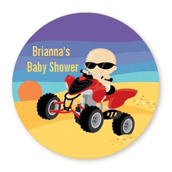 Baby On A Quad - Round Personalized Baby Shower Sticker Labels