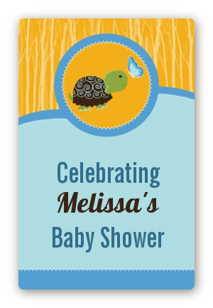 Baby Turtle Blue - Custom Large Rectangle Baby Shower Sticker/Labels
