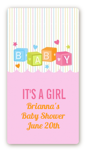 Baby Blocks Pink - Custom Rectangle Baby Shower Sticker/Labels
