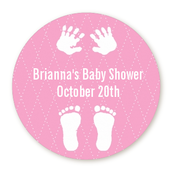 Baby Feet Pitter Patter Pink - Round Personalized Baby Shower Sticker Labels