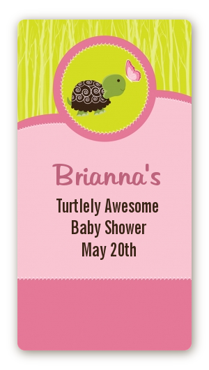 Baby Turtle Pink - Custom Rectangle Baby Shower Sticker/Labels