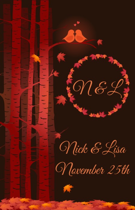 Fall Love Birds - Personalized Bridal Shower Wall Art