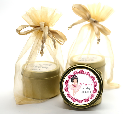 Ballerina - Birthday Party Gold Tin Candle Favors