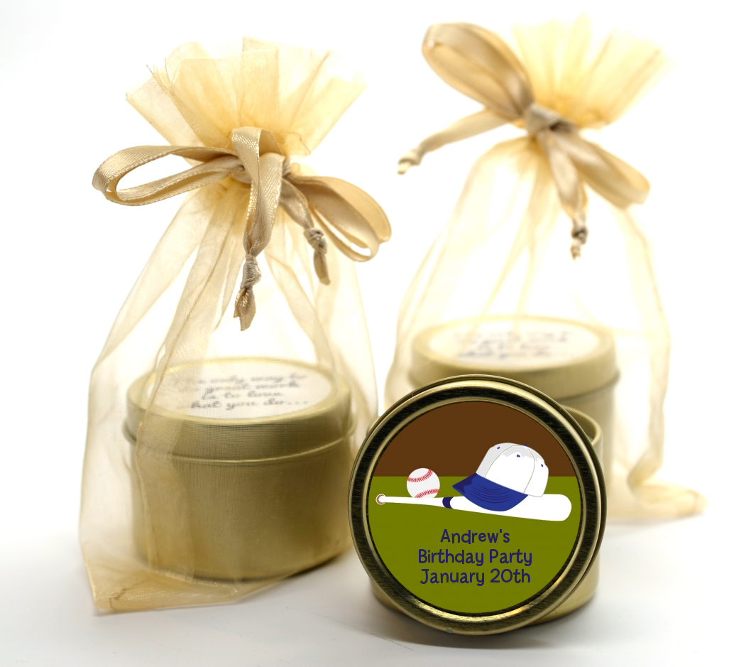 Baseball - Birthday Party Gold Tin Candle Favors