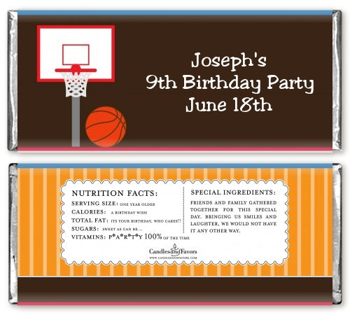 Basketball - Personalized Birthday Party Candy Bar Wrappers
