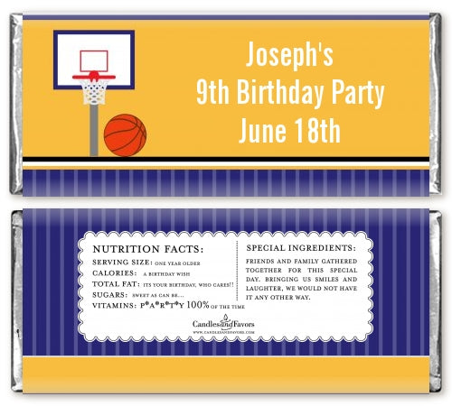 Basketball Purple and Yellow - Personalized Birthday Party Candy Bar Wrappers