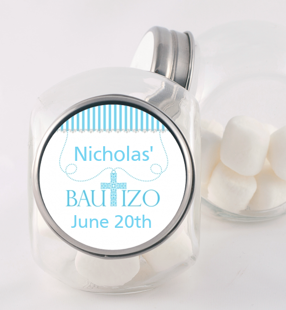 Bautizo Cross Blue - Personalized Baptism / Christening Candy Jar