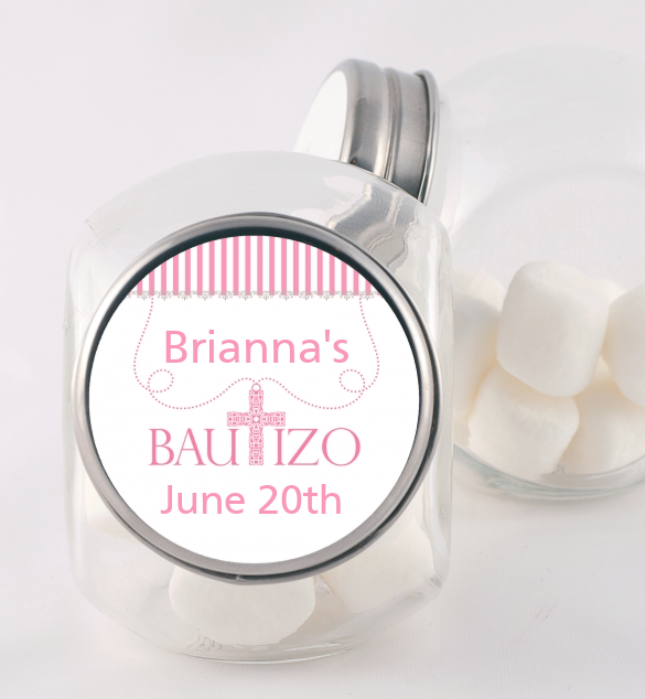 Bautizo Cross Pink - Personalized Baptism / Christening Candy Jar