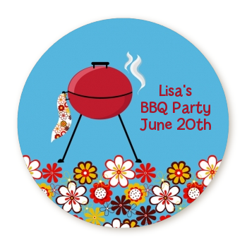 BBQ Grill - Round Personalized Birthday Party Sticker Labels