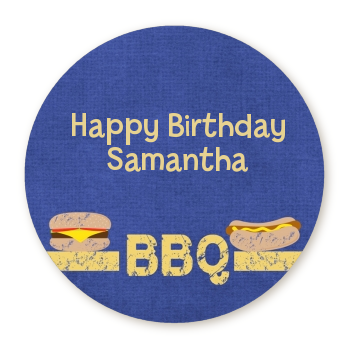 BBQ Hotdogs and Hamburgers - Round Personalized Birthday Party Sticker Labels