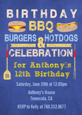BBQ Hotdogs and Hamburgers - Birthday Party Invitations