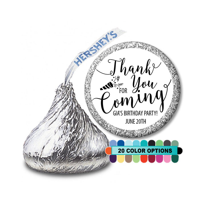 Thank You For Coming - Hershey Kiss Birthday Party Sticker Labels