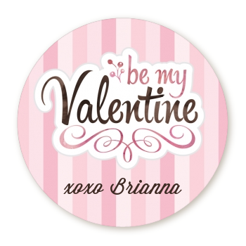 Be My Valentine - Round Personalized Valentines Day Sticker Labels