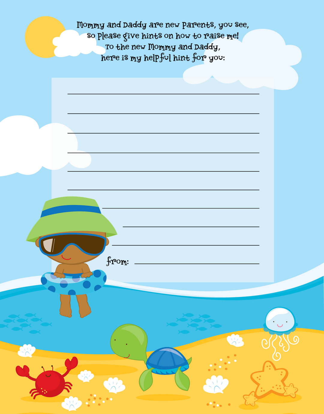 Beach Baby African American Boy - Baby Shower Notes of Advice