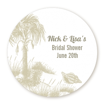 Beach Scene - Round Personalized Bridal Shower Sticker Labels