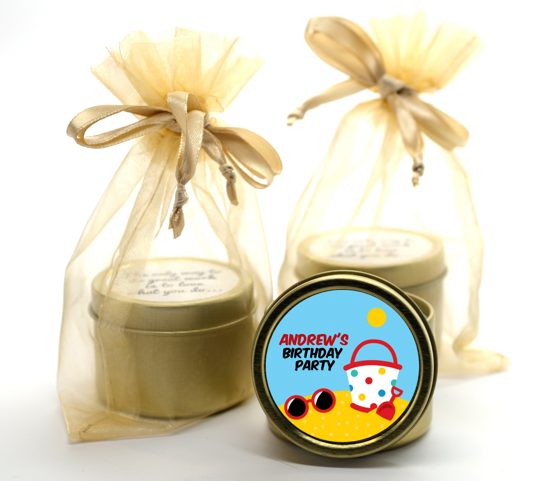 Beach Toys - Birthday Party Gold Tin Candle Favors