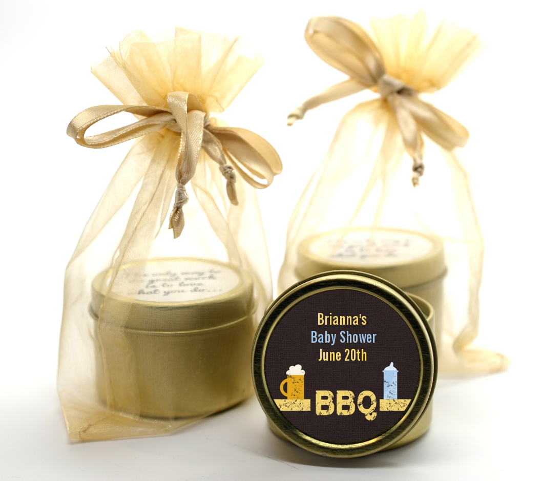 Beer and Baby Talk - Baby Shower Gold Tin Candle Favors