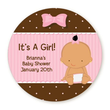 Baby Girl Hispanic - Round Personalized Baby Shower Sticker Labels
