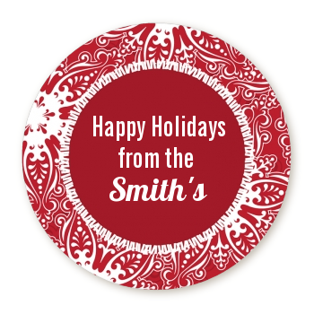 Big Red Snowflake - Round Personalized Christmas Sticker Labels