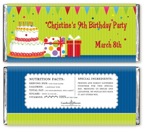 Birthday Cake - Personalized Birthday Party Candy Bar Wrappers