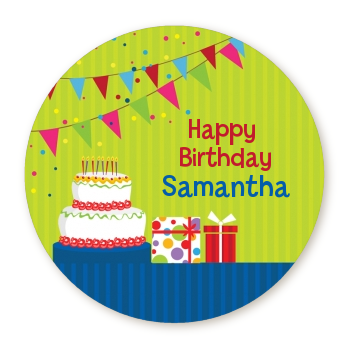 Birthday Cake - Round Personalized Birthday Party Sticker Labels