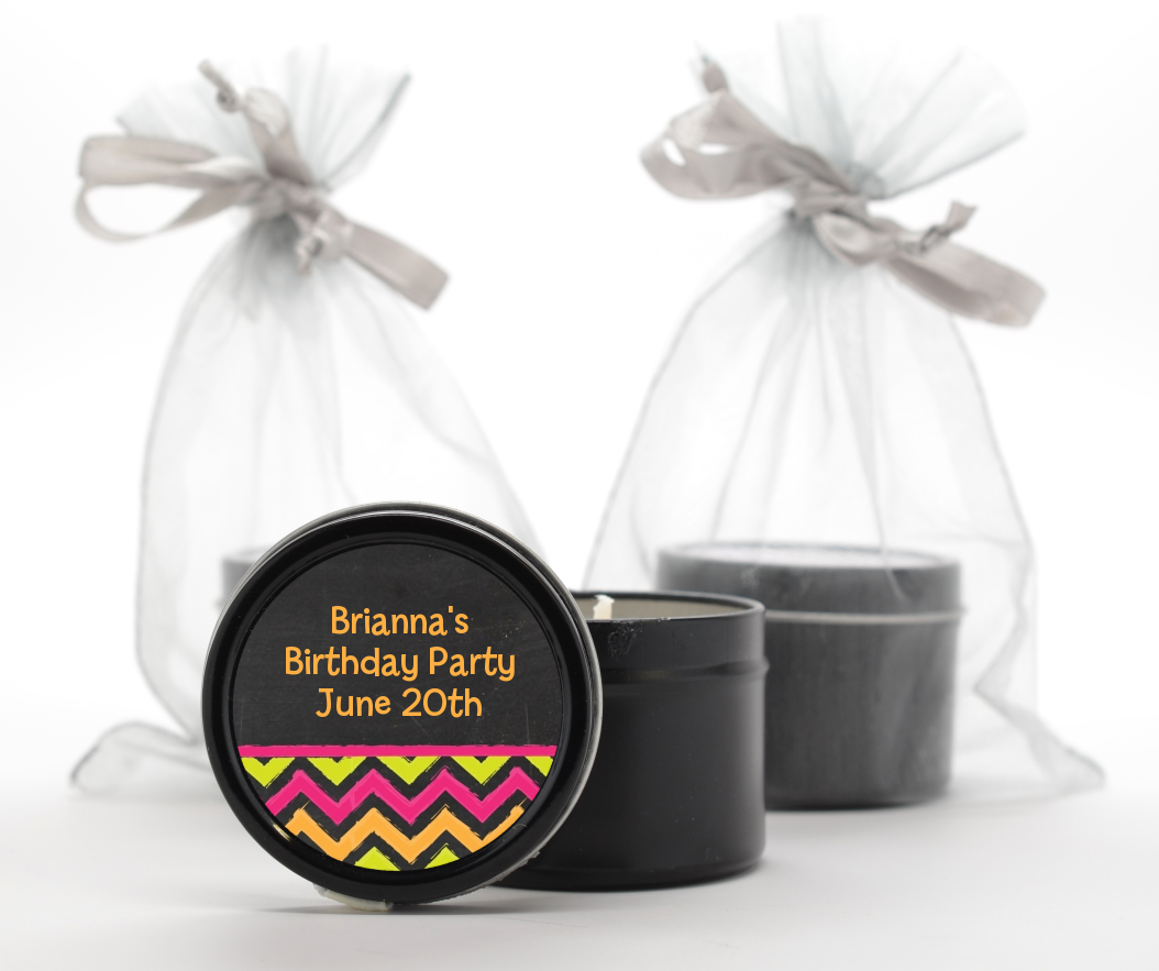 Birthday Girl Chalk Inspired - Birthday Party Black Candle Tin Favors