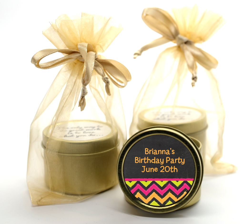 Birthday Girl Chalk Inspired - Birthday Party Gold Tin Candle Favors