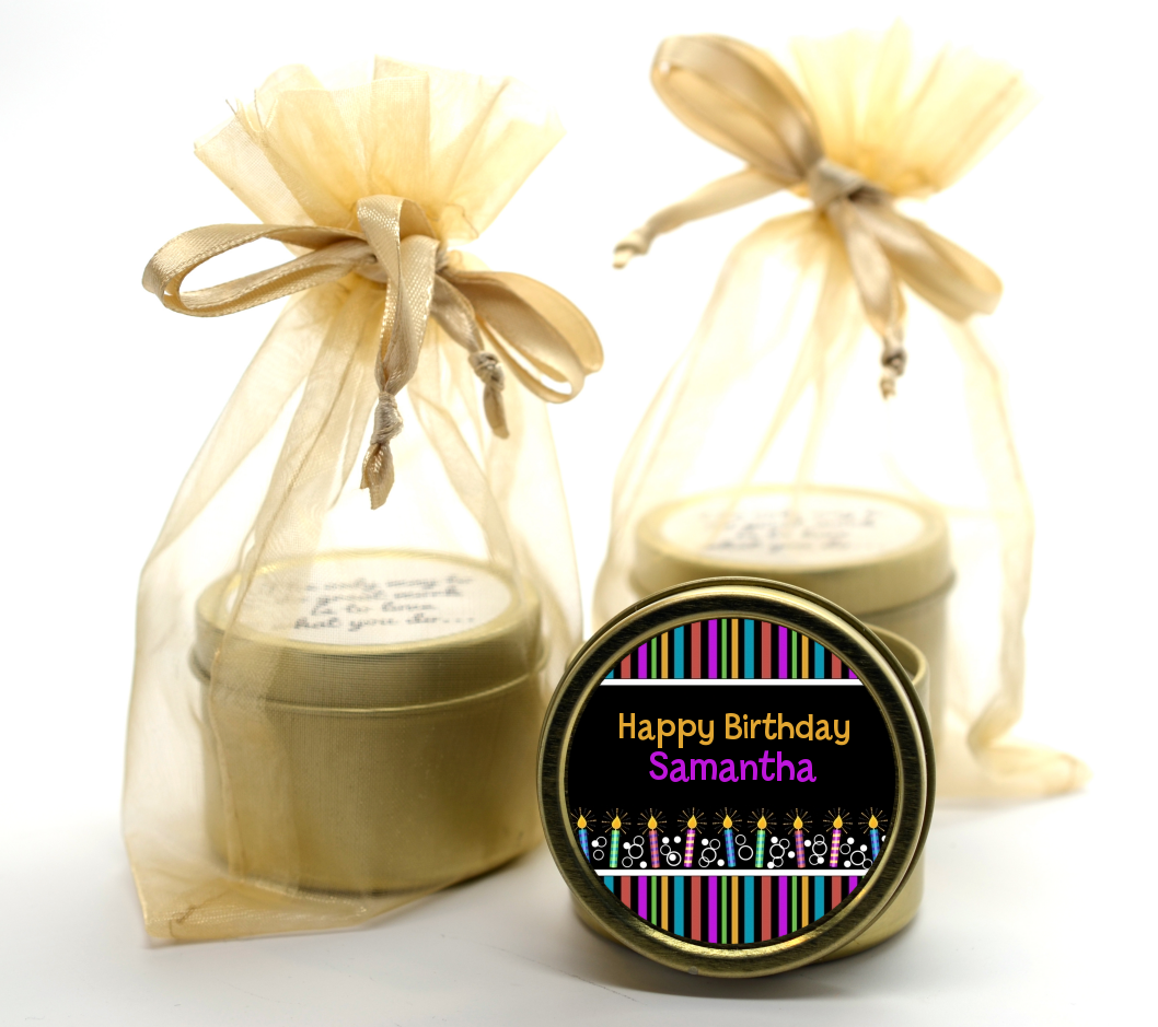 Birthday Wishes - Birthday Party Gold Tin Candle Favors