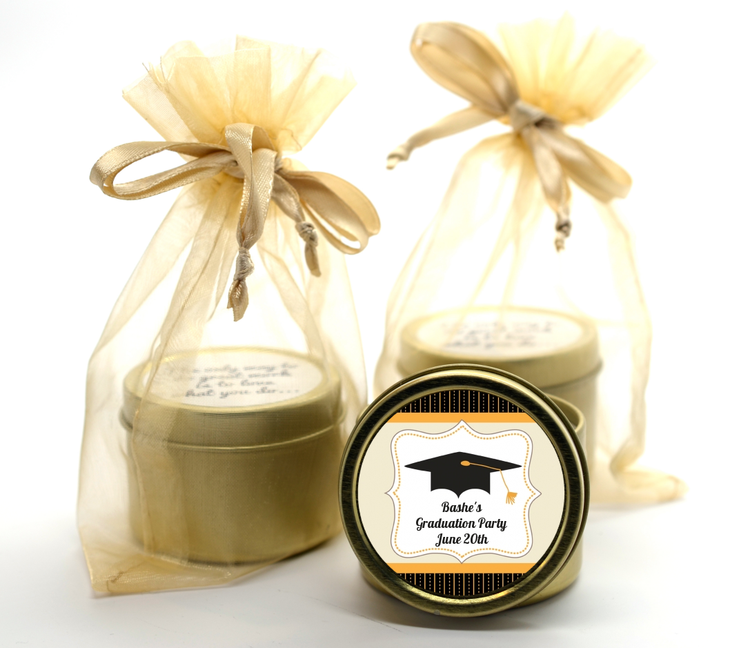 Black & Gold - Graduation Party Gold Tin Candle Favors
