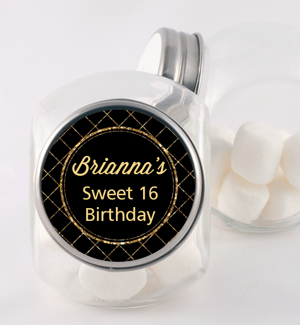 Black and Gold Glitter - Personalized Birthday Party Candy Jar