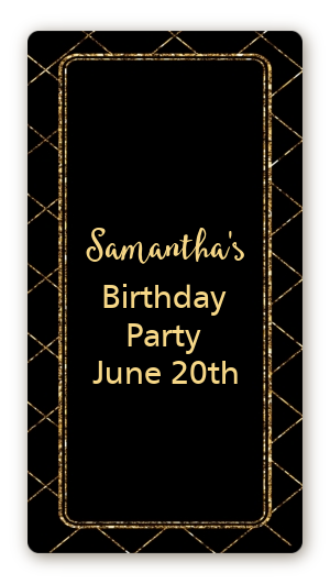 Black and Gold Glitter - Custom Rectangle Birthday Party Sticker/Labels