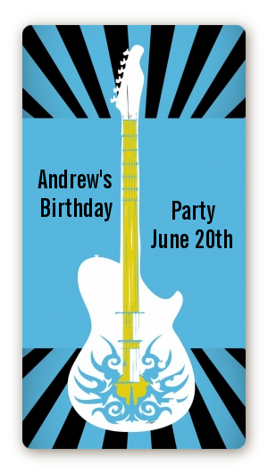 Rock Star Guitar Blue - Custom Rectangle Birthday Party Sticker/Labels