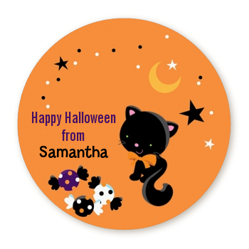 Black Cat - Round Personalized Halloween Sticker Labels