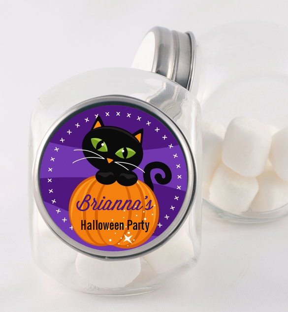 Black Cat Pumpkin - Personalized Halloween Candy Jar