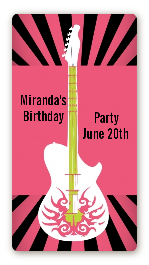 Rock Star Guitar Pink - Custom Rectangle Birthday Party Sticker/Labels