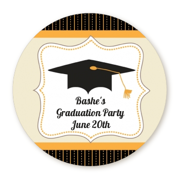 Black & Gold - Round Personalized Graduation Party Sticker Labels