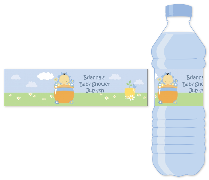 Blooming Baby Boy Asian - Personalized Baby Shower Water Bottle Labels