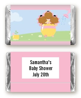 Blooming Baby Girl Triplets African American - Personalized Baby Shower Mini Candy Bar Wrappers