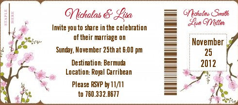 Blossom - Bridal Shower Destination Boarding Pass Invitations