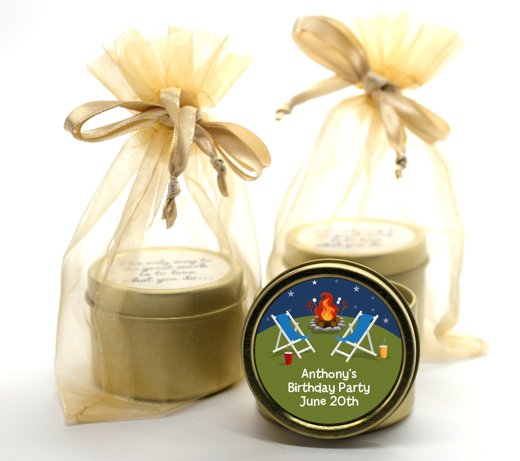 Bonfire - Birthday Party Gold Tin Candle Favors