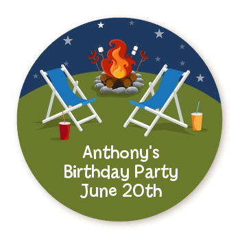 Bonfire - Round Personalized Birthday Party Sticker Labels