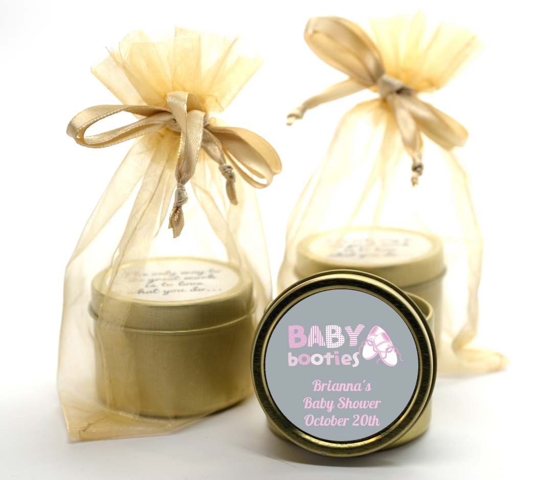 Booties Pink - Baby Shower Gold Tin Candle Favors
