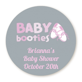 Booties Pink - Round Personalized Baby Shower Sticker Labels