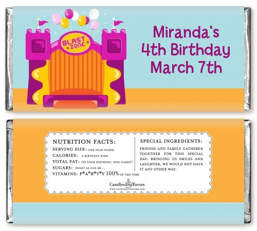 Bounce House Purple and Orange - Personalized Birthday Party Candy Bar Wrappers