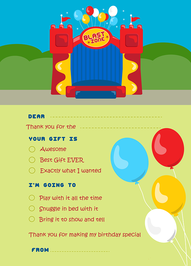 Bounce House - Birthday Party Fill In Thank You Cards