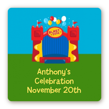 Bounce Sticker Bounce House - Square Personalized Birthday Party Sticker Labels ...