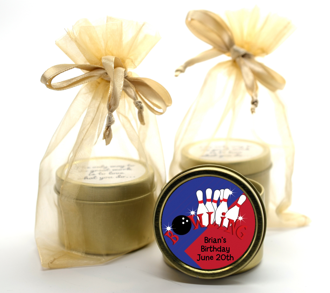 Bowling Boy - Birthday Party Gold Tin Candle Favors
